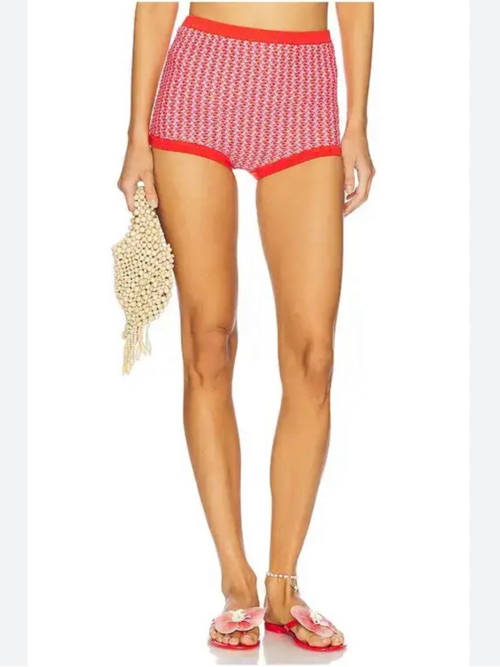 Devon Windsor NEW Red Pink Micro Mini Crochet Naira Swim Short Valentine Small